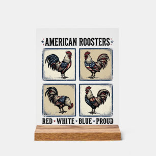American Roosters Vintage Patriotic Shirt Design_1 Acrylic Sign
