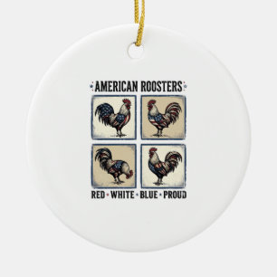 American Roosters Vintage Patriotic Shirt Design_1 Ceramic Tree Decoration