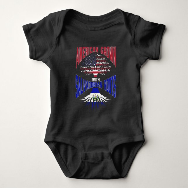 American Salvadorian Roots USA El Salvador Flag Baby Bodysuit (Front)