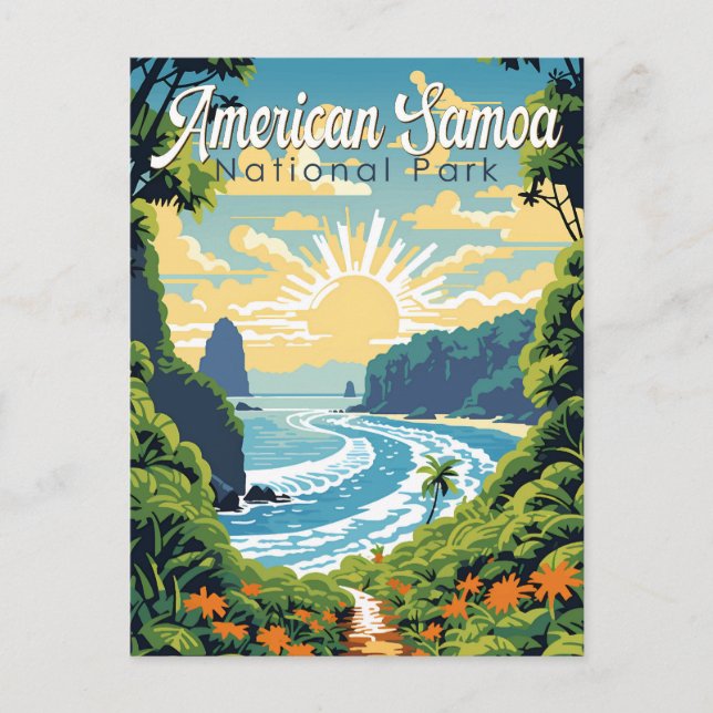 American Samoa National Park Illustration Retro Postcard (Front)