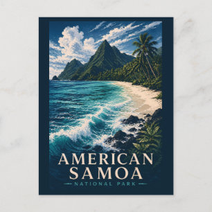 American Samoa National Park Modern Woodblock Postcard