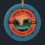 American Samoa National Park Retro Compass Emblem Ceramic Tree Decoration<br><div class="desc">American Samoa vector artwork design. The park was established in 1988 and is a tropical preserve of rain forest and coral reef in the south-central Pacific Ocean islands of the U.S. territory of American Samoa.</div>