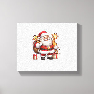American Santa Claus Holding Giraffe Present Xmas Canvas Print