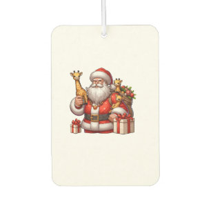 American Santa Claus Holding Giraffe Present Xmas Car Air Freshener