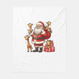 American Santa Claus Holding Giraffe Present Xmas Fleece Blanket