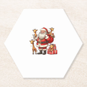 American Santa Claus Holding Giraffe Present Xmas Paper Coaster