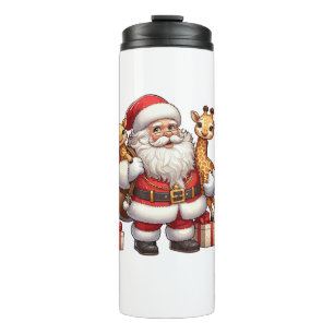American Santa Claus Holding Giraffe Present Xmas Thermal Tumbler