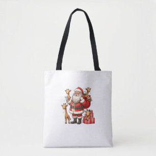 American Santa Claus Holding Giraffe Present Xmas  Tote Bag