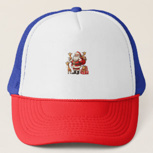 American Santa Claus Holding Giraffe Present Xmas Trucker Hat