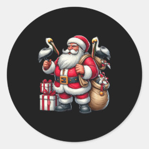 American Santa Claus Holding Pelican Present Xmas Classic Round Sticker