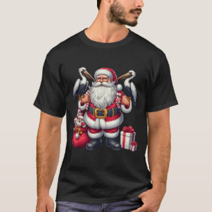 American Santa Claus Holding Pelican Present Xmas T-Shirt