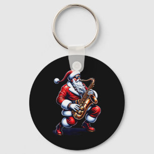 American Santa Playing Saxophone Xmas Jazz Christm Key Ring