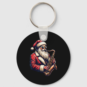 American Santa Playing Saxophone Xmas Jazz Christm Key Ring