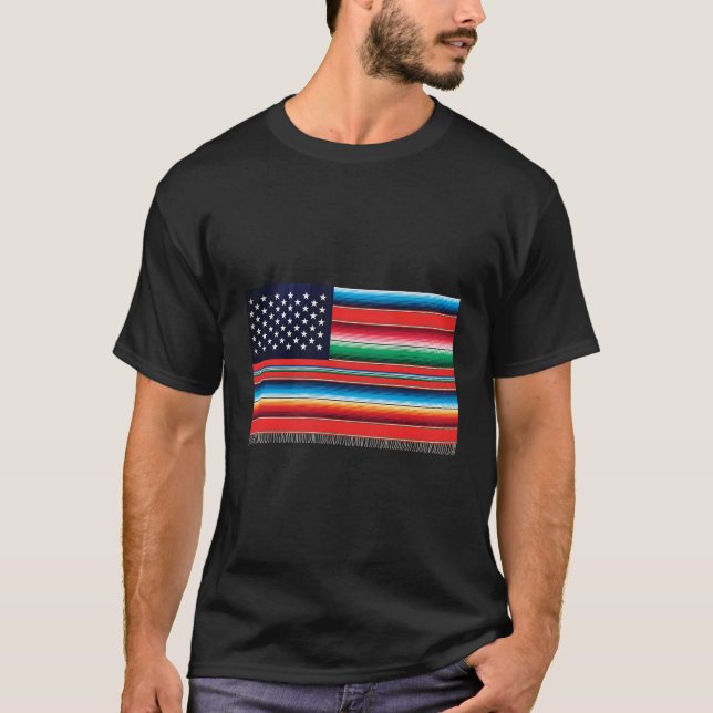 American Serape Blanket Striped Flag T-Shirt (Front)