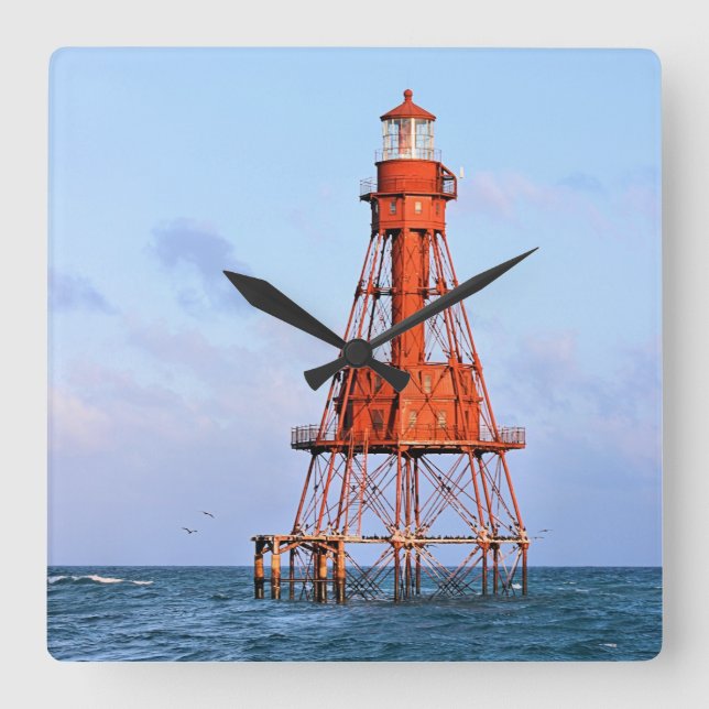 American Shoal Lighthouse, Florida Keys Square Wall Clock (Front)