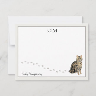 American Short Hair Brown Tabby Cat Monogram  Name Card