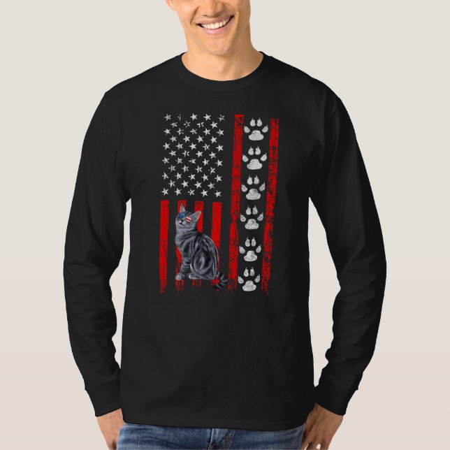 American Shorthair Cat 4th Of July Patriotic Ameri T-Shirt (Front)
