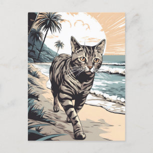 American-Shorthair-Cat at a tropical beach Postcard