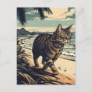 American-Shorthair-Cat at a tropical beach Postcard
