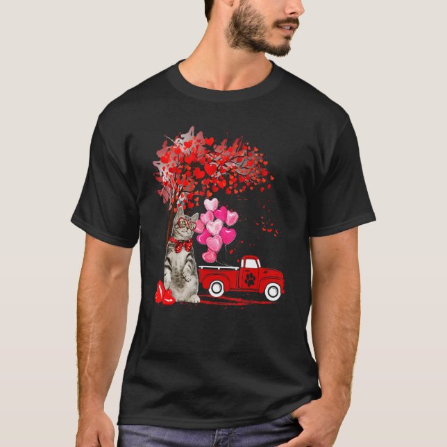 American Shorthair Cat Lover Funny Heart Tree Vale T-Shirt (Front)