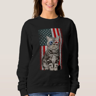 American Shorthair Cat US Flag Sunglasses Independ Sweatshirt