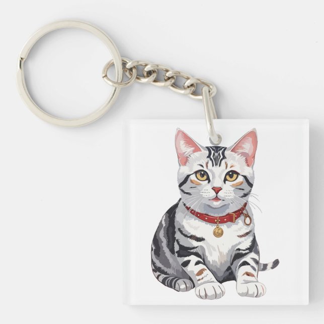 American Shorthair Happy Key Ring (Front)