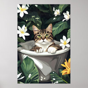 American Shorthair In Bathtub Poster, Funny Cat Poster