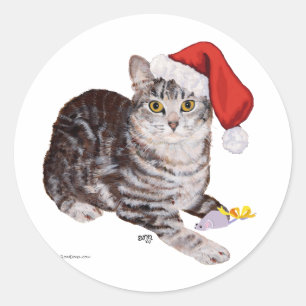 American Shorthair Tabby Cat - Christmas Classic Round Sticker