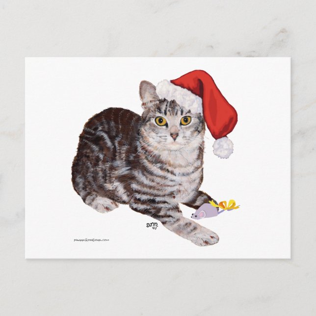 American Shorthair Tabby Cat - Christmas Holiday Postcard (Front)