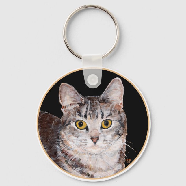 American Shorthair Tabby Cat Key Ring (Front)