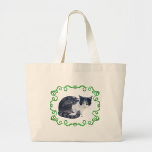 American Shorthair Tabby Cat Tuxedo Large Tote Bag