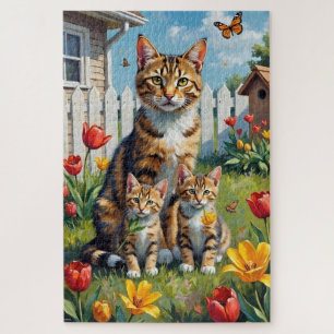 American Shorthair Tulip Garden Art Jigsaw Puzzle