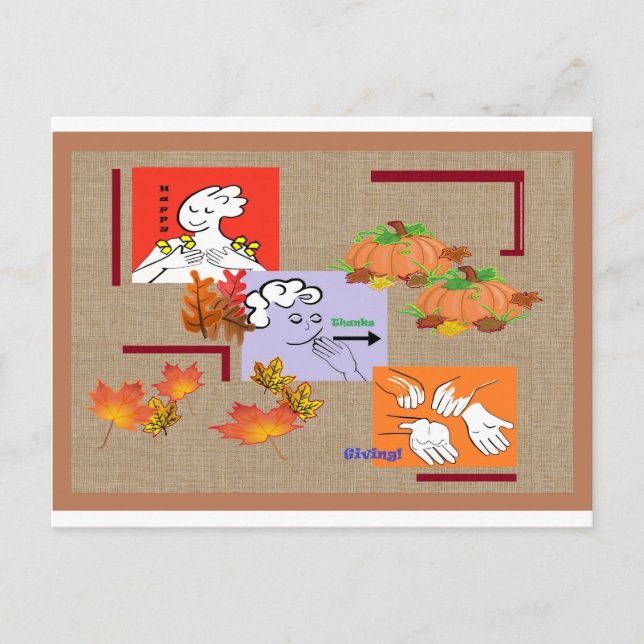 American Sign Language ASL Happy Thanksgiving! Holiday Postcard (Front)