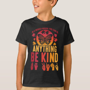 American Sign Language Be Kind Puzzle Butterfly T-Shirt