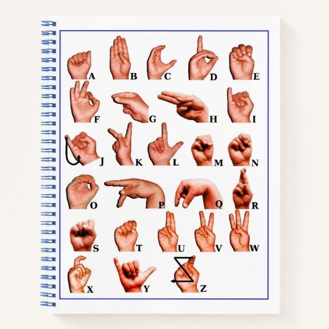 American Sign Language Deaf Alphabet, Learn ASL Notebook (Front)