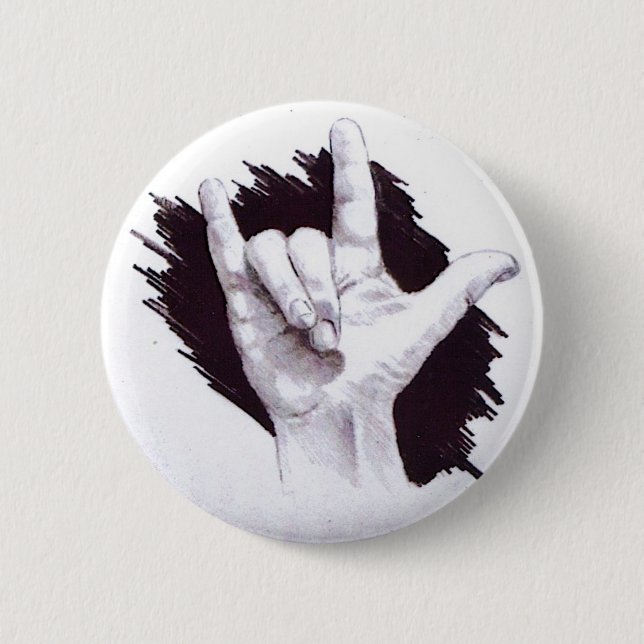 AMERICAN SIGN LANGUAGE I LOVE YOU 6 CM ROUND BADGE (Front)