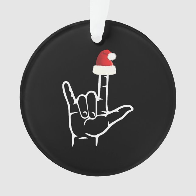 American Sign Language With Santa Hat Christmas Ornament (Front)