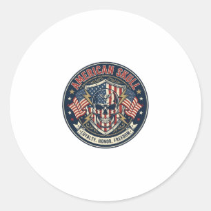 American Skull Patriotic Patriotic Skull Tough Gra Classic Round Sticker