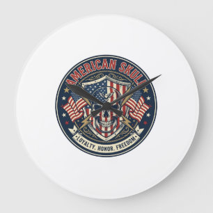 American Skull Patriotic Patriotic Skull Tough Gra Large Clock