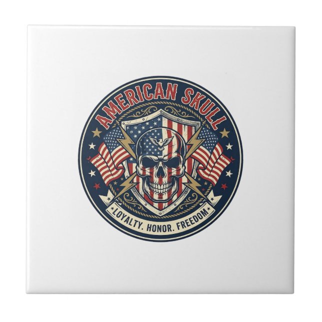 American Skull Patriotic Patriotic Skull Tough Gra Tile (Front)
