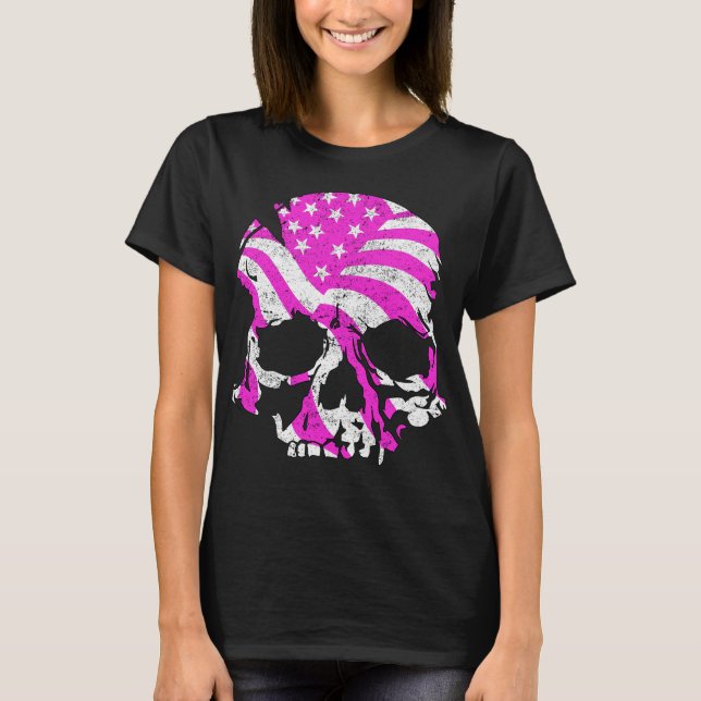 American Skull Pink  T-Shirt (Front)