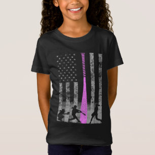 American Softball Flag - Players and Pink Bat T-Shirt