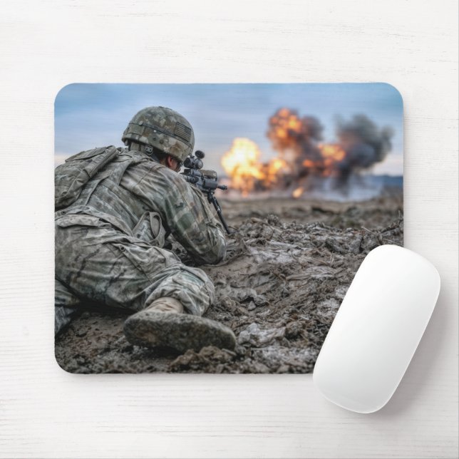 American Soldier Aiming a Rifle Mouse Pad (With Mouse)
