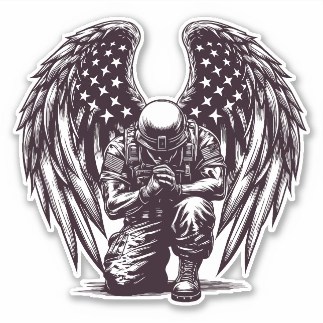 American Soldier Angel Praying USA Flag Art (Front)