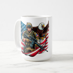 American Soldier Eagle USA Flag Patriotic Art Coffee Mug