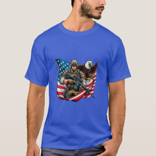 American Soldier Eagle USA Flag Patriotic Art T-Shirt