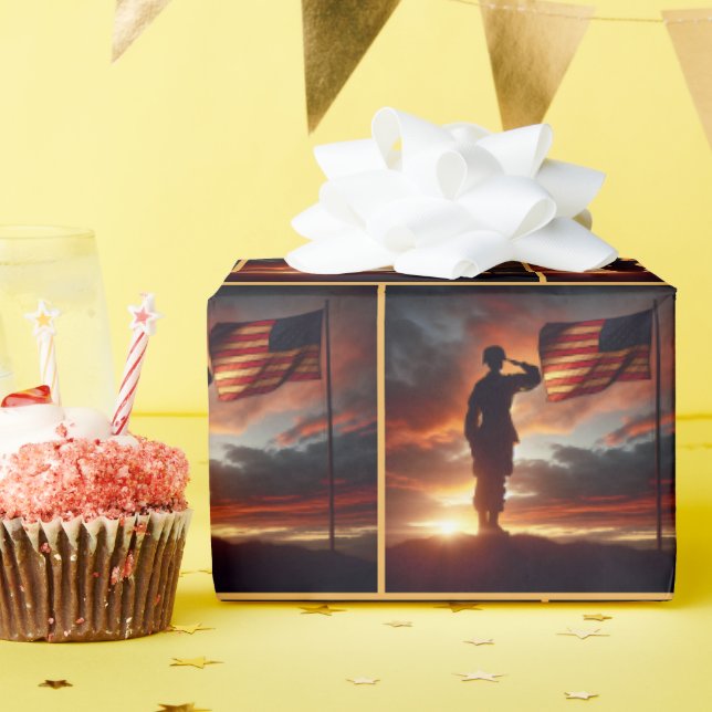 American Soldier Saluting Flag Wrapping Paper (Birthday Party)