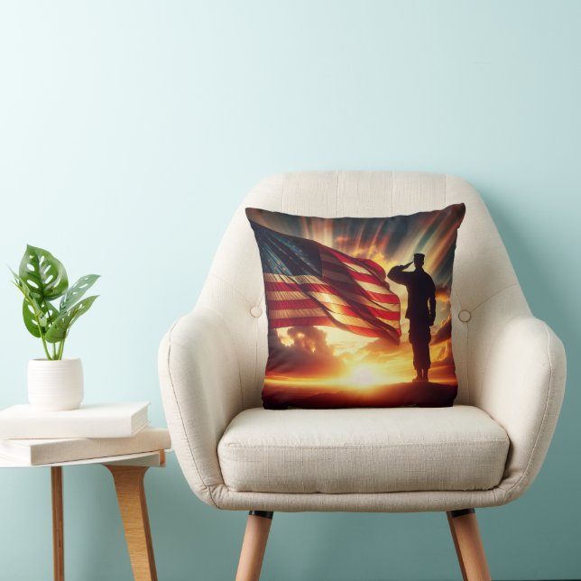 American Soldier Saluting The Flag Cushion (Chair)