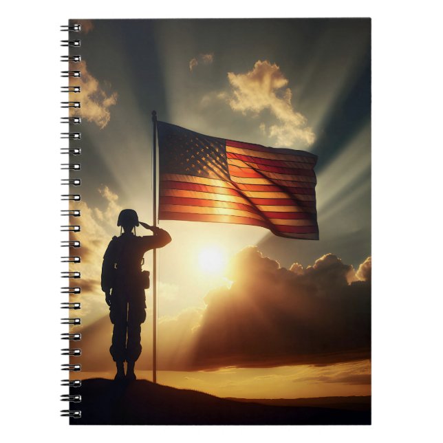 American Soldier Saluting The Flag Notebook (Front)