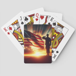 American Soldier Saluting The Flag Playing Cards